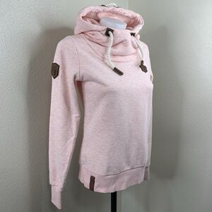 Naketano Pink Funnel Neck Hoodie Women’s Sz S Brave New Word Pullover Rope